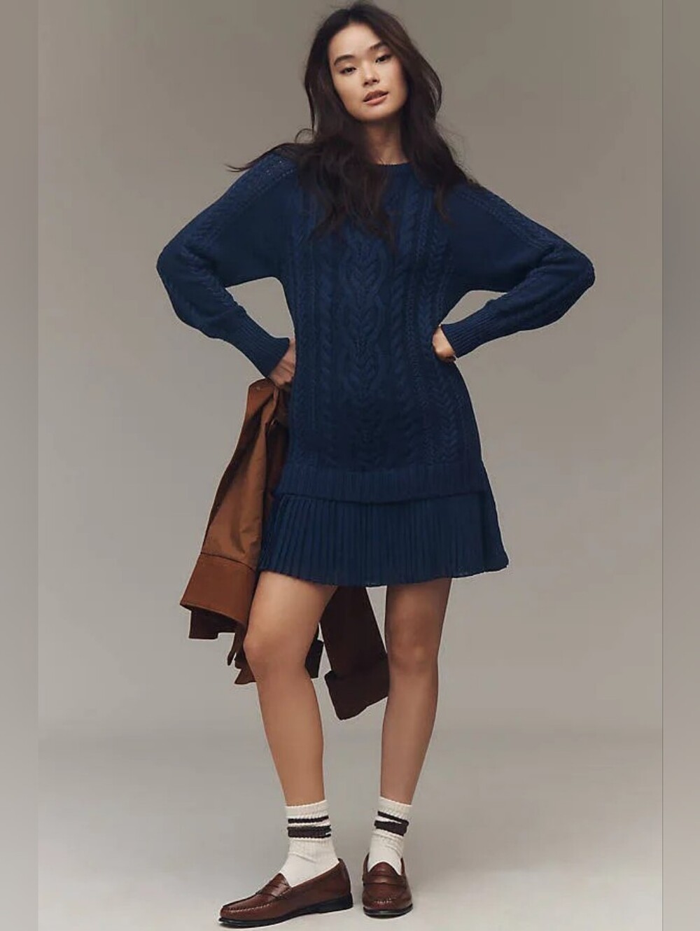 Anthropologie Delphine Long-Sleeve Cable-Knit Twofer Classic Office Mini Dress